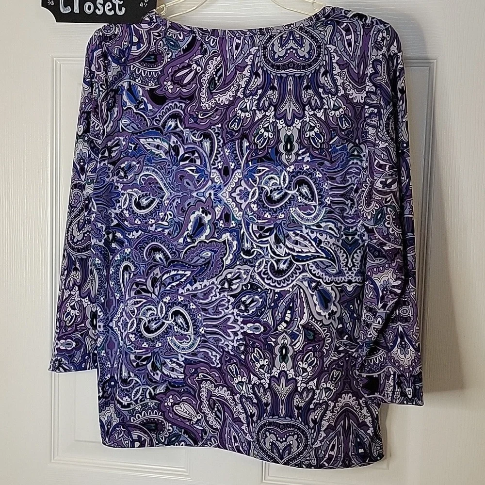 Allison Daley Blouse Small Purple Gray Silver Rhinestones